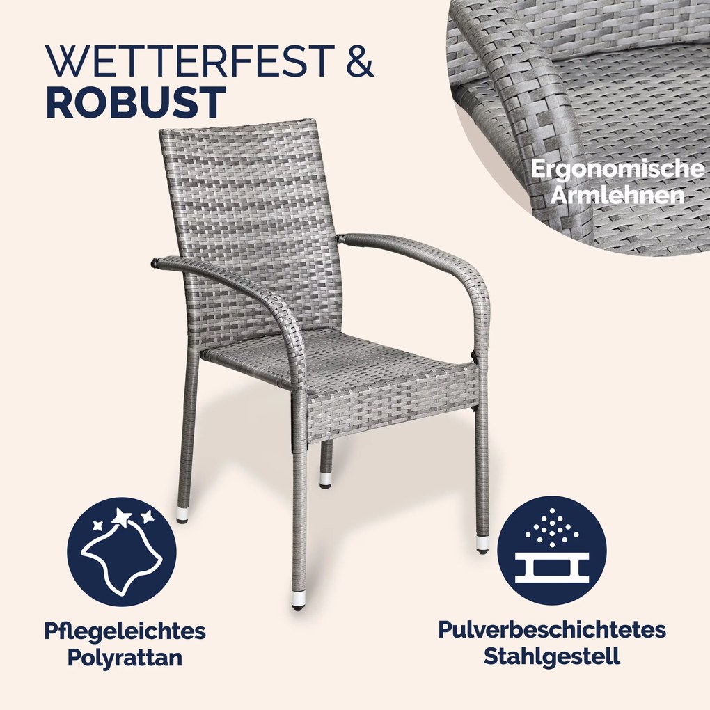 Conjunto de 4 Cadeiras jardim empilhável Comfort em Polyrattan cinzentas