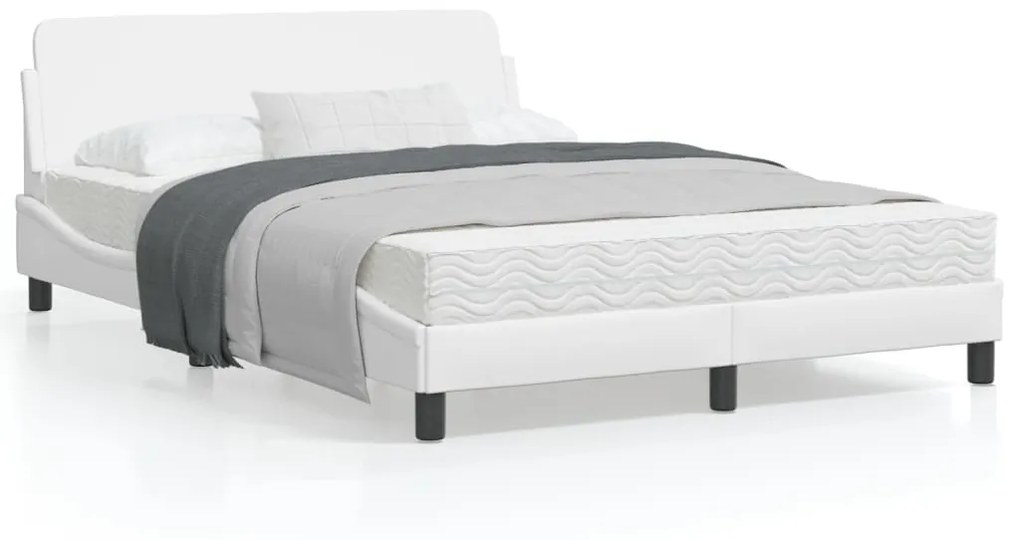 vidaXL Estrutura cama c/ cabeceira couro artificial 140x190 cm branco
