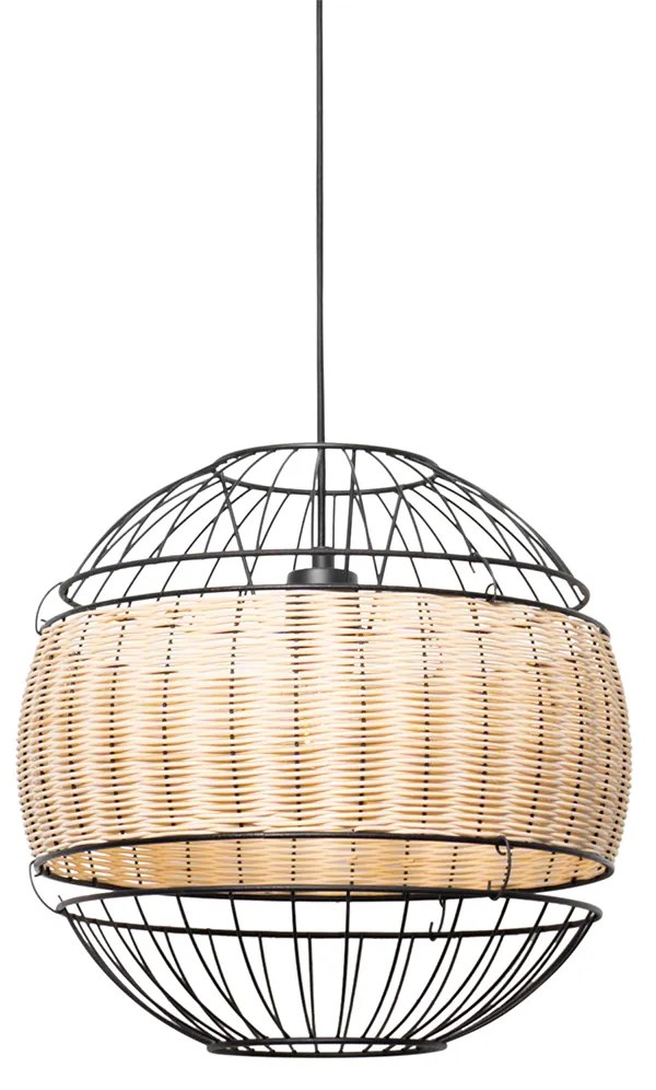 Candeeiro de suspensão oriental preto com ráfia 38 cm - Emir Oriental