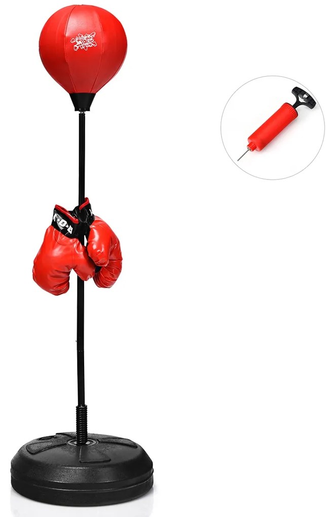 Bola de Boxe com Base Regulável em Altura Bomba Manual e Luvas de Boxe para Crianças Adultas 8+  43 x 11 x 120-154 cm Preto e Vermelho