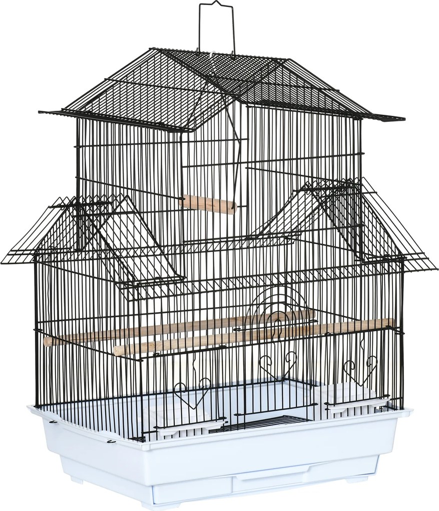 Gaiola para Pássaros de Aço com Bandeja Removível e 2 Comedouros, Periquitos e Pintassilgos 50,5x41x63 cm Branco