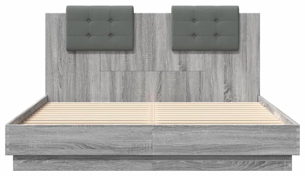 Estrutura de cama c/ cabeceira/luzes LED 150x200cm cinza sonoma