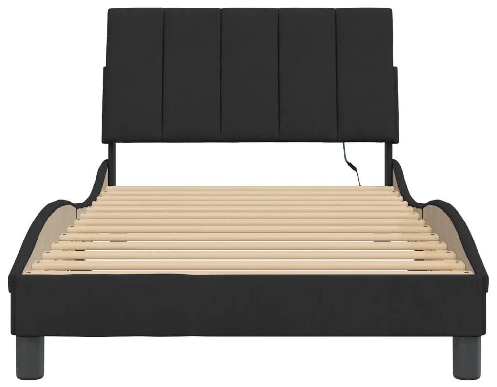 Estrutura de cama c/ luzes LED 100x200 cm veludo preto