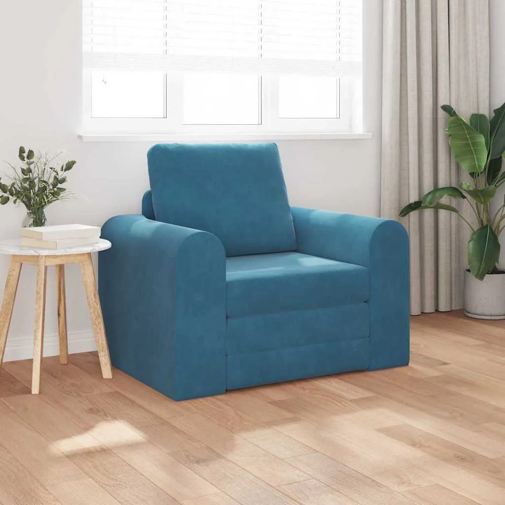 Sofá Cama 2 em 1 Azul 98x71x83 cm Veludo