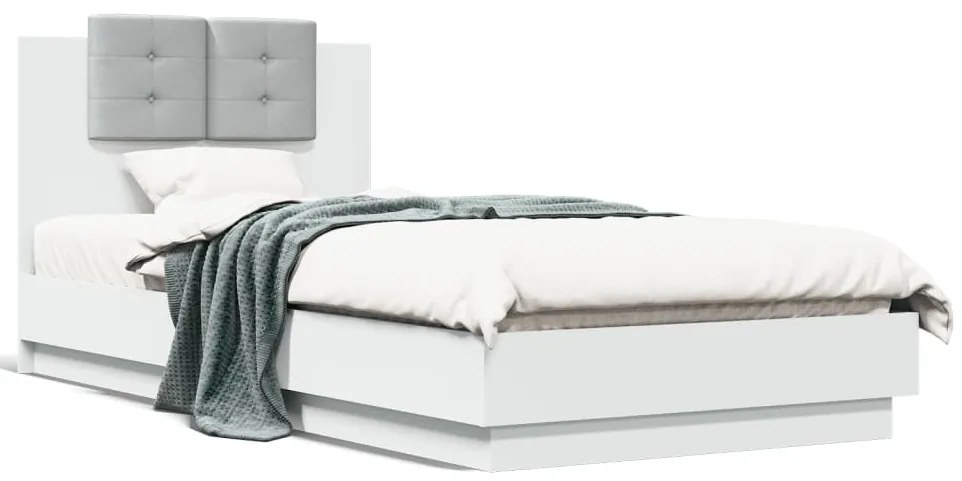 Estrutura de cama com cabeceira e luzes LED 90x200 cm branco