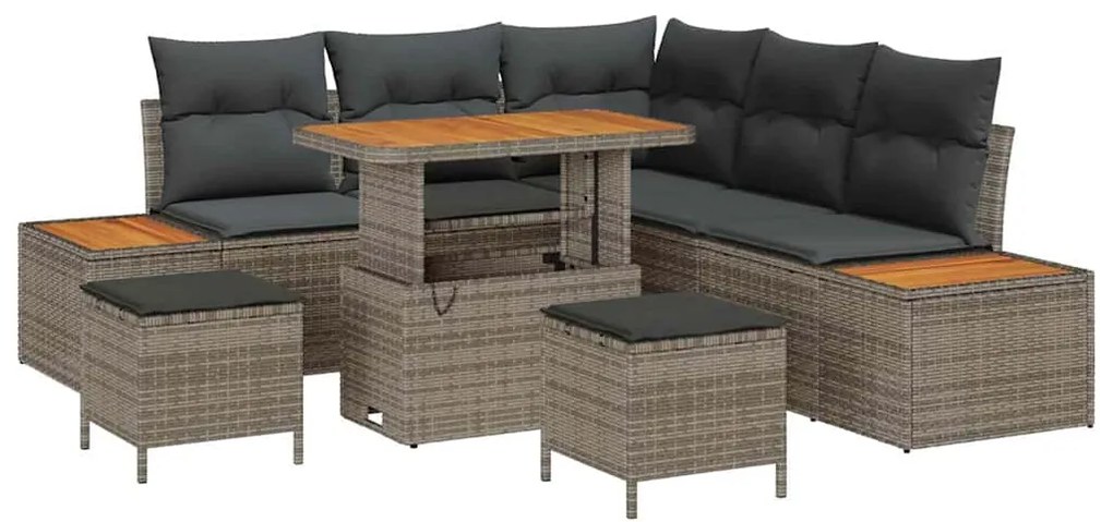 Conjunto de Sofá de Jardim com 8 Peças e Almofadas Cinzas em Rattan de