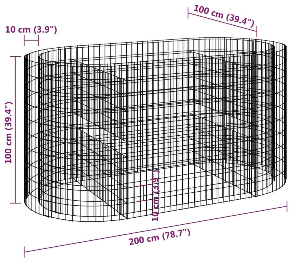 Canteiro elevado/cesto gabião 200x100x100 cm ferro galvanizado