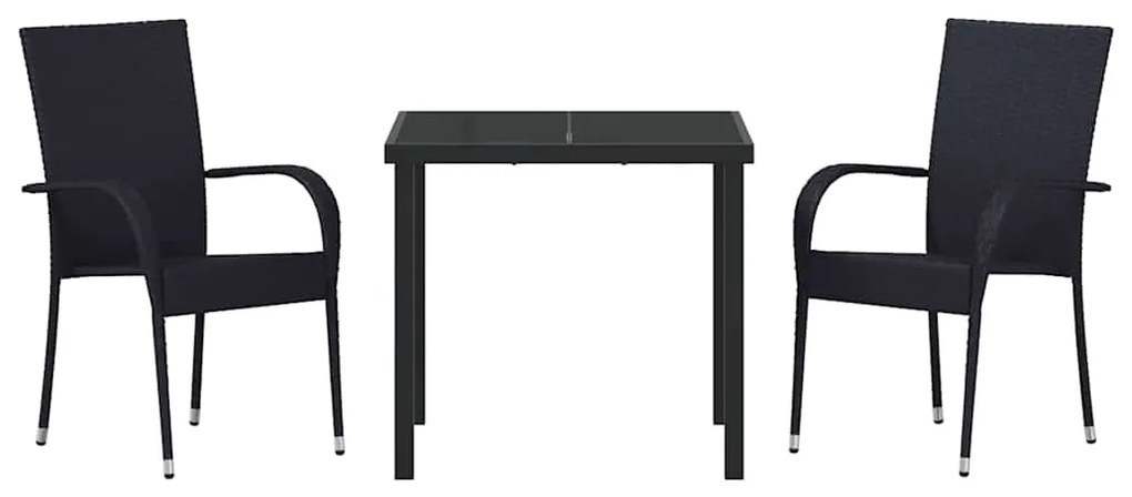 Conjunto de Jantar para Jardim 3 pcs Preto Rattan de PE