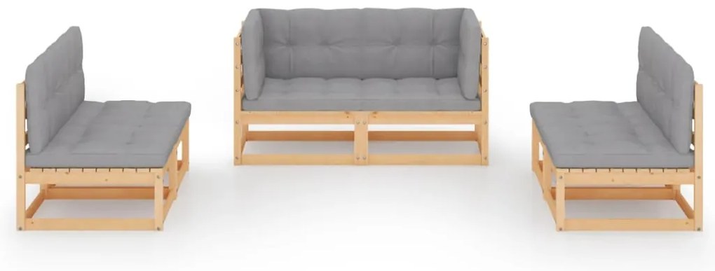 6 pcs conjunto lounge de jardim com almofadões pinho maciço