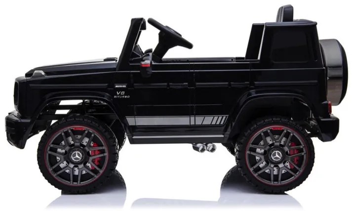 Carro elétrico para crianças 12V Mercedes G63 pneus de borracha, banco de couro Preto