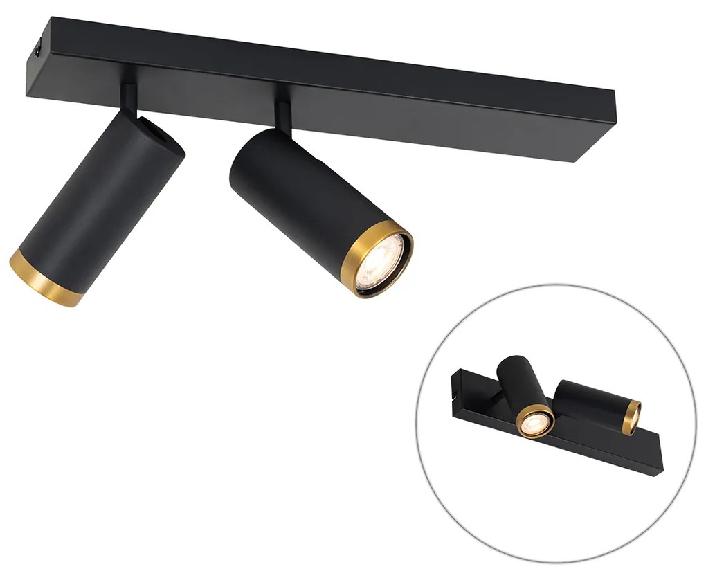 Foco de teto moderno preto com bronze 2 luzes ajustável - Renna Moderno