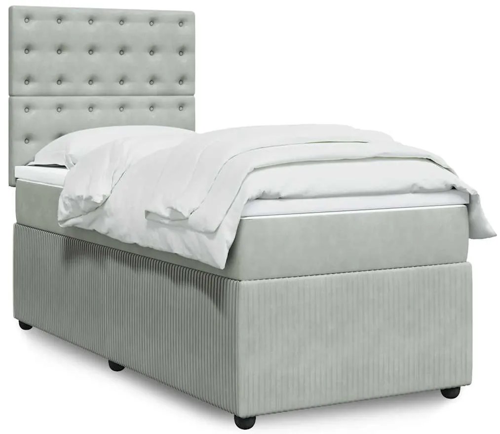 Cama com molas/colchão 90x190 cm veludo cinza-claro