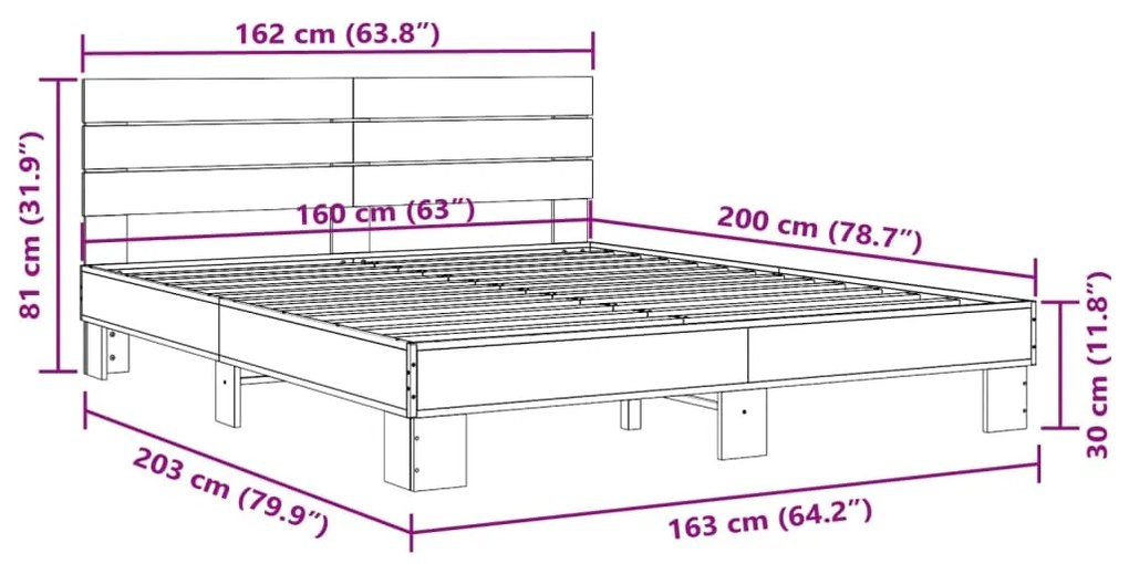 Estrutura de cama 160x200 cm derivados madeira/metal