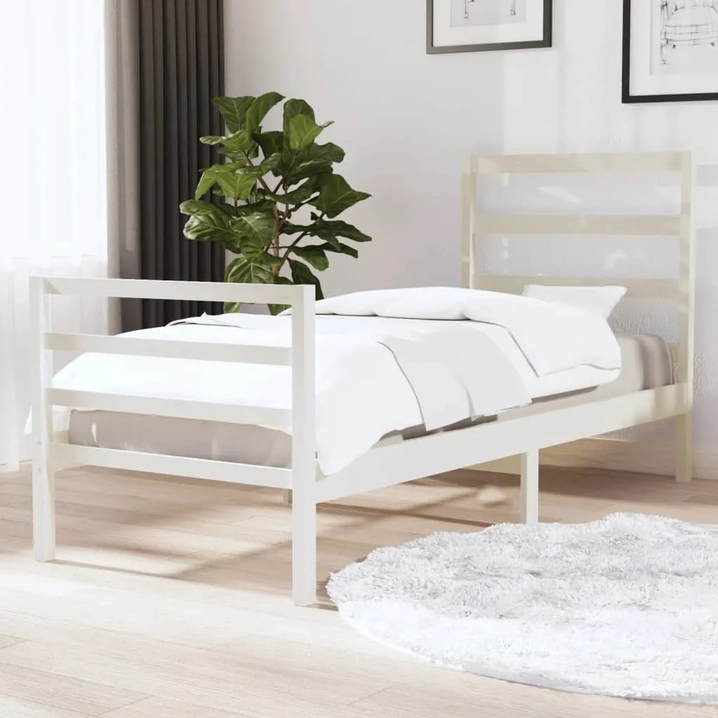 vidaXL Estrutura de cama pequena solteiro 75x190cm pinho maciço branco