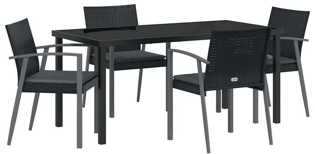 Conjunto de Jantar de Jardim com 5 Peças e Almofadas em Preto de Polié
