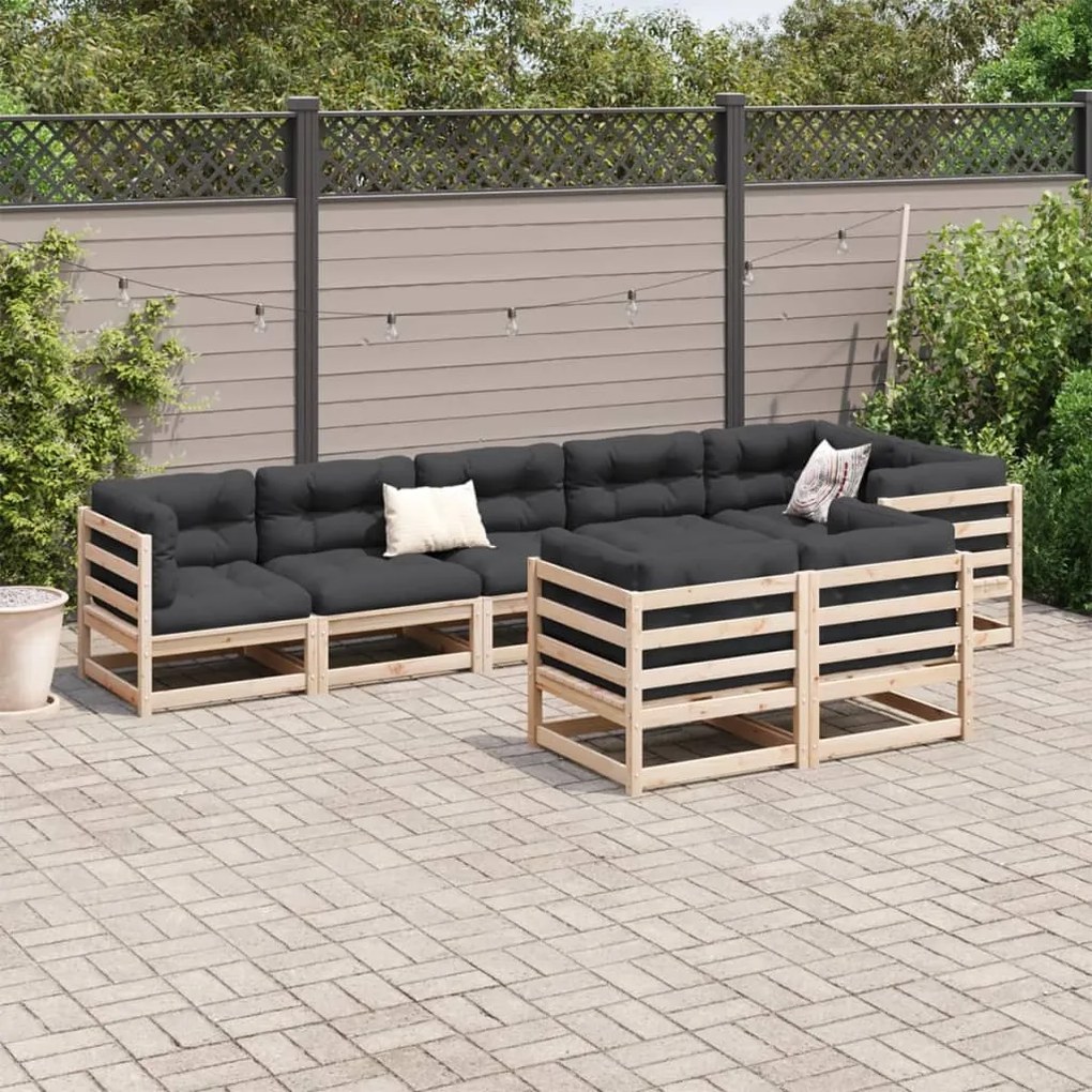 8 pcs conjunto sofás de jardim com almofadões pinho maciço