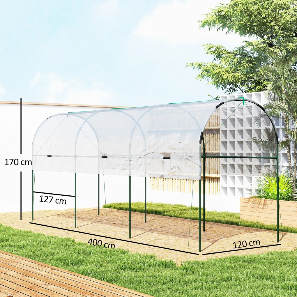 Estufa de jardim para tomates com 4 arcos de aço e lona de PVC, 4 x 1,2 x 1,7 m, verde