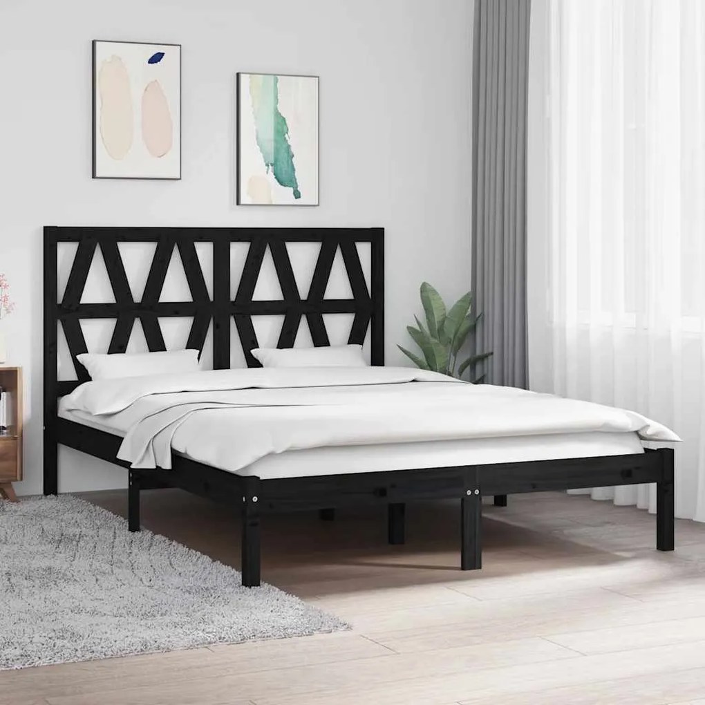 vidaXL Estrutura de cama king 150x200 cm pinho maciço preto