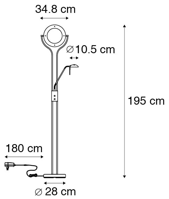 Candeeiro de pé moderno em aço com braço de leitura, incluindo LED e dimmer - Divo Moderno