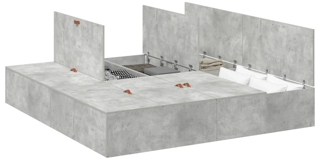 Cama com Arrumação vidaXL Cinza Concreto 180x200 cm