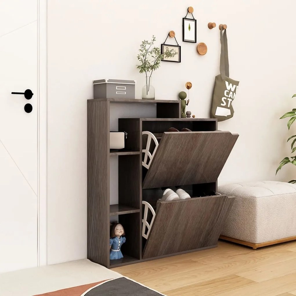 338149 vidaXL Sapateira 79,5x24x90,5 cm contraplacado cor sonoma cinzento