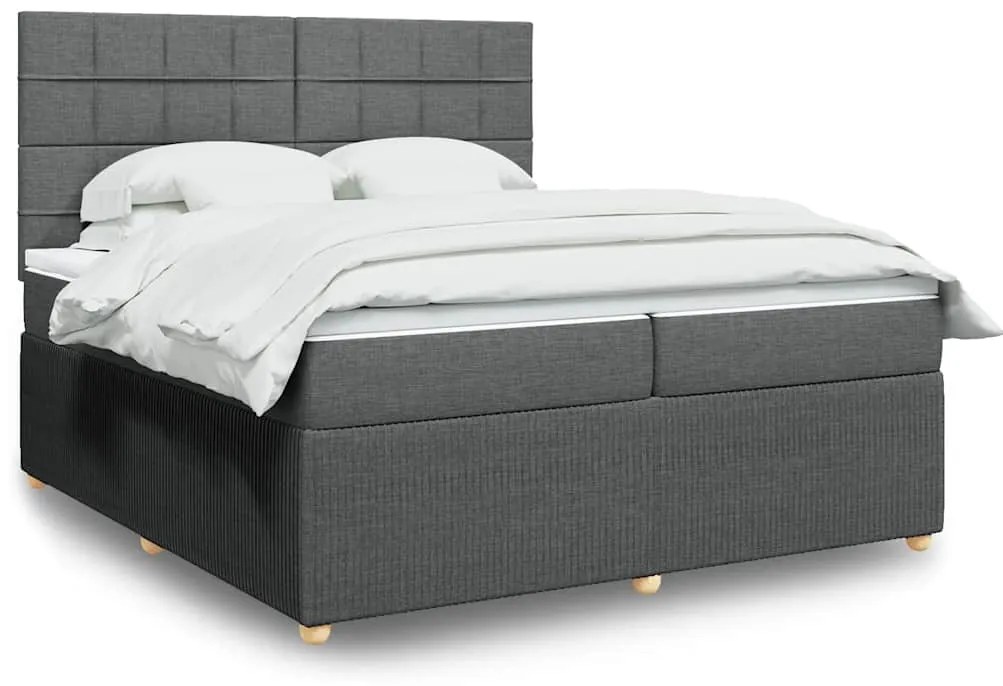 Cama com molas/colchão 200x200 cm tecido cinzento-escuro