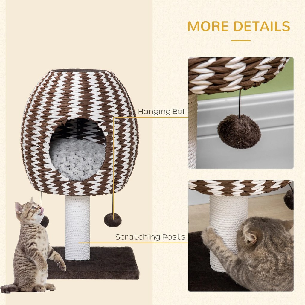 Árvore Arranhador para Gatos Altura 67cm Arranhador para Gatos com caverna Almofada Bolas Suspensas e Poste 40x40x67cm Café