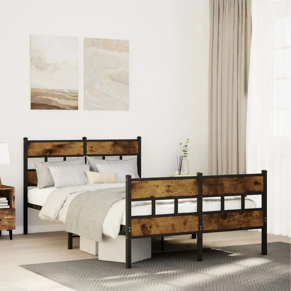 vidaXL Estrutura de cama sem colchão 120x200 cm metal carvalho fumado