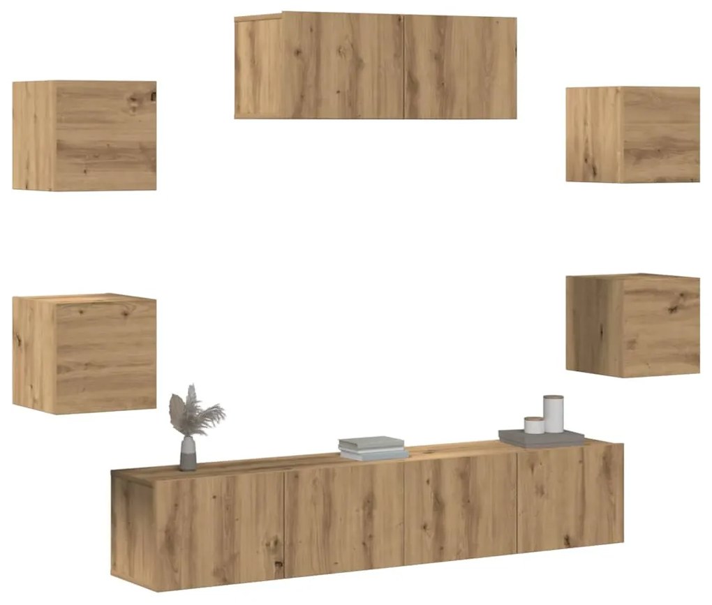 Conjunto de armário TV parede 7 pcs carvalho artisiano