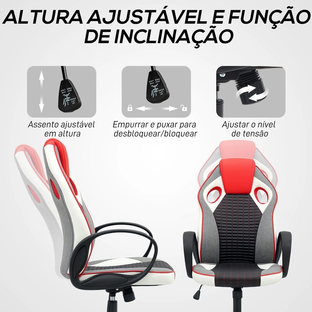 Cadeira Gaming com Altura Ajustável Cadeira Gamer em PU e Malha Transp