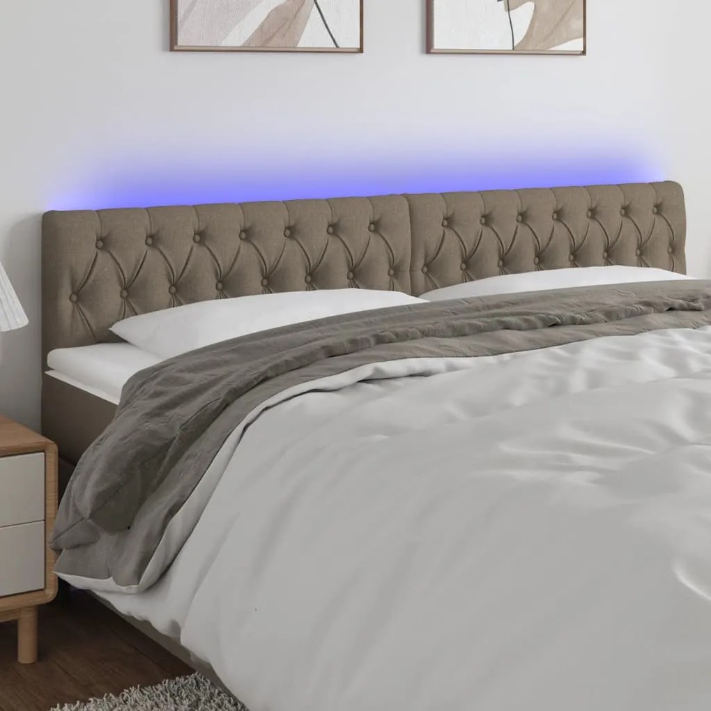 Cabeceira cama luzes LED tecido 180x7x78/88cm cinza-acastanhado