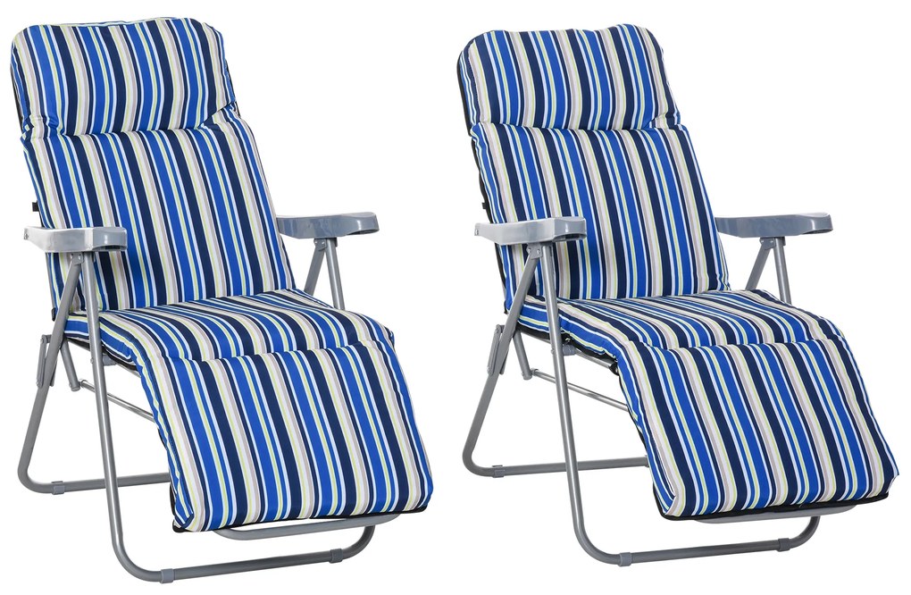 Outsunny 2 Espreguiçadeiras de Jardim Dobráveis com Encosto Ajustável em 5 Posições e Apoio para os Pés 60x75x65-102 cm Azul
