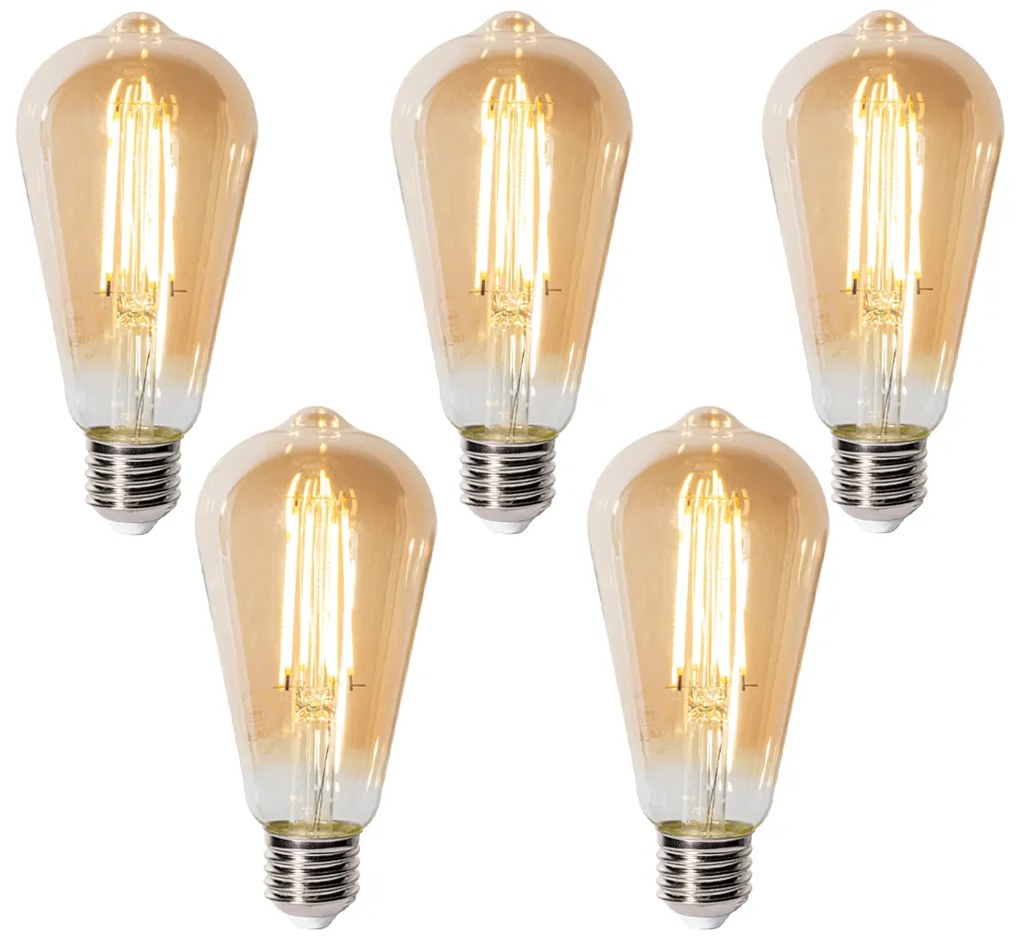 Conjunto de 5 E27 3-staps dimabaar LED lamp ST64 goud 6W 700 lm 2700K