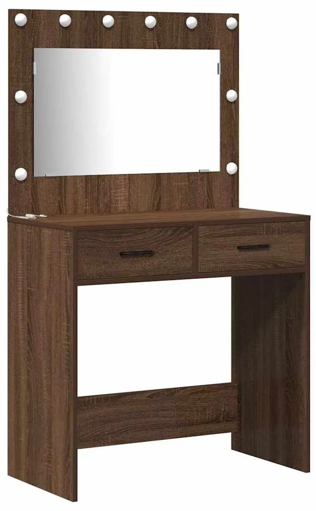 Conjunto de Mesa de Maquilhagem de 3 Peças com LED em Madeira de Carva