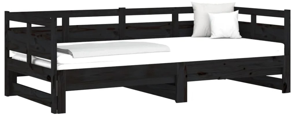 Sofá-cama de puxar pinho maciço preto 2x(80x200) cm