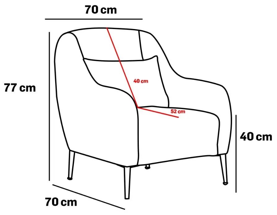 Sofá de 1 Lugar Simena – Cinzento – 77 cm x 77 cm x 70 cm