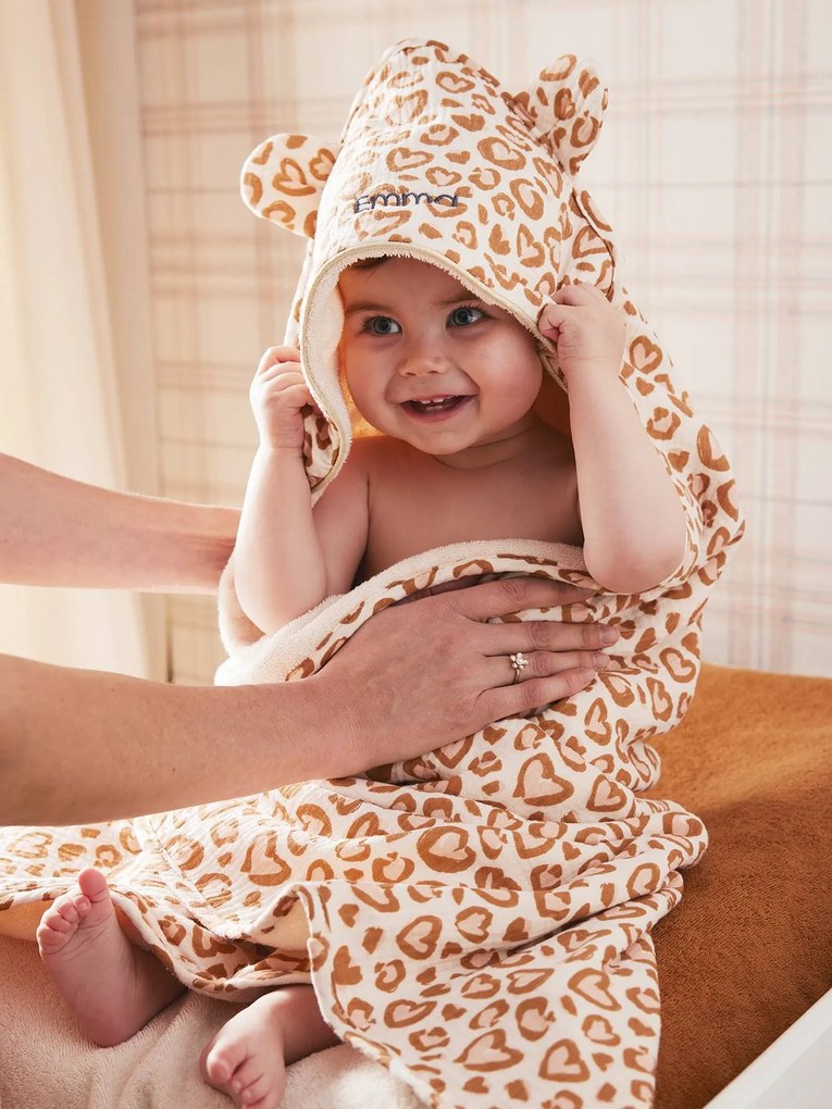 Capa de banho personalizável, em gaze de algodão, LOVELY LÉO avelã