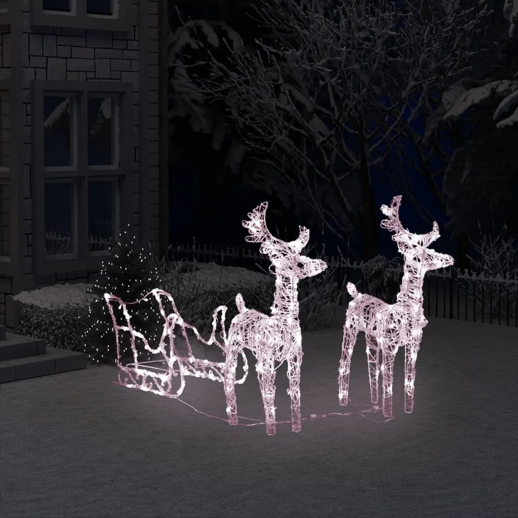 328514 vidaXL Decoração de Natal renas/trenó 160 luzes LED 130 cm acrílico