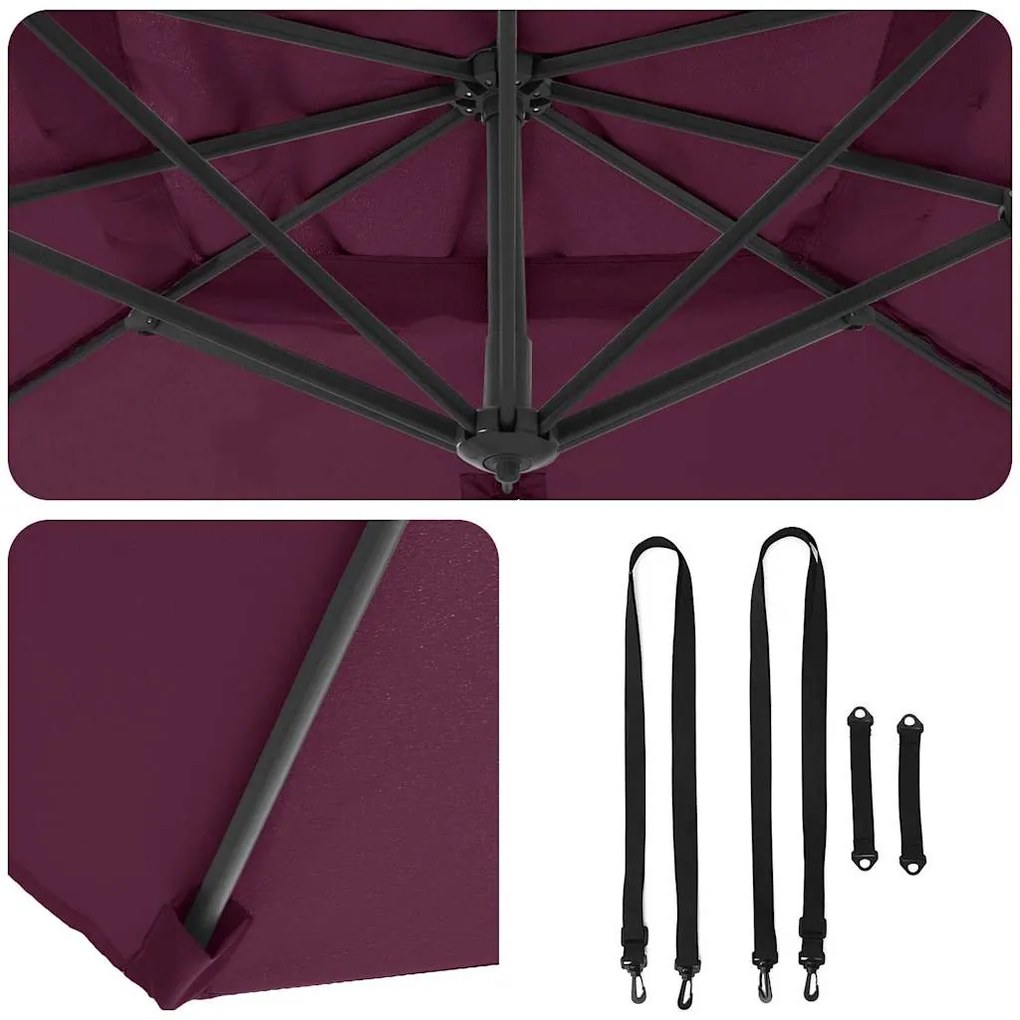 Guarda-Sol Cantilever Roma Vermelho Bordeaux 352x251x260 cm em Alumíni