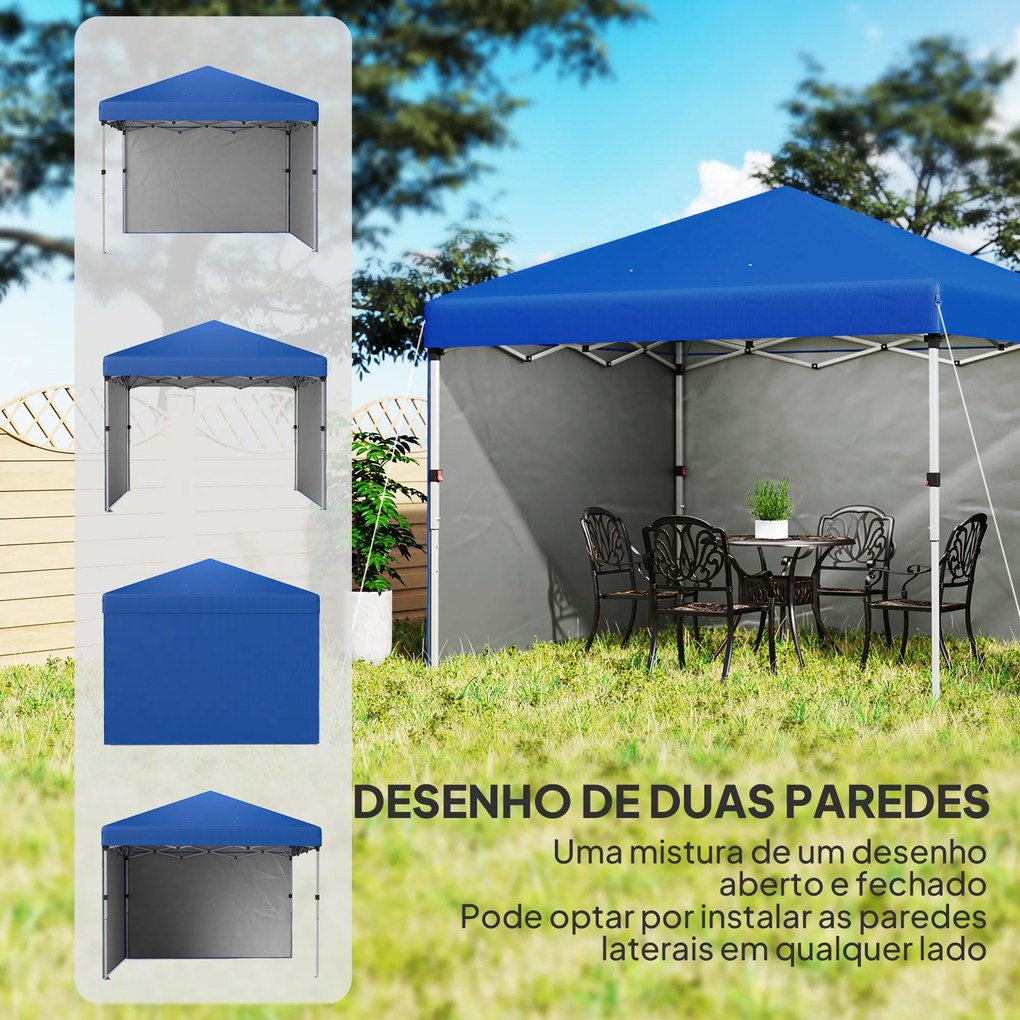 Tenda Dobrável Pop-up 3x3 m com 2 Laterais Anti-UV Altura Ajustável Sacos de Areia e Saco de Transporte Azul