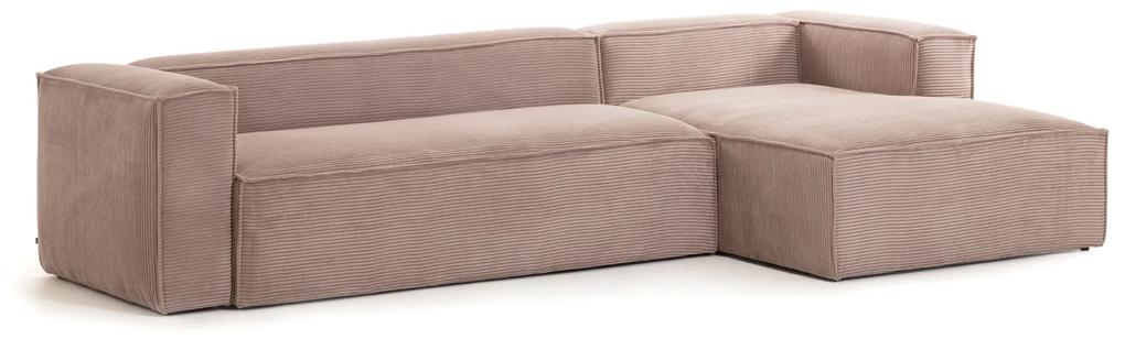 Kave Home - Sofá Blok 4 lugares com chaise longue derecho em bombazina cor-de-rosa 330 cm