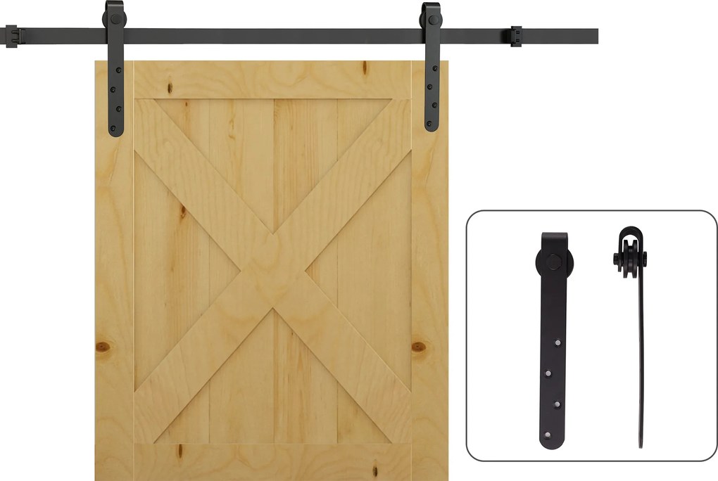 HOMCOM Kit para porta deslizante sistema embutido para portas espessura 20-25 mm largura máx. 0,9 m carga máx. 20 kg aço preto | Aosom Portugal