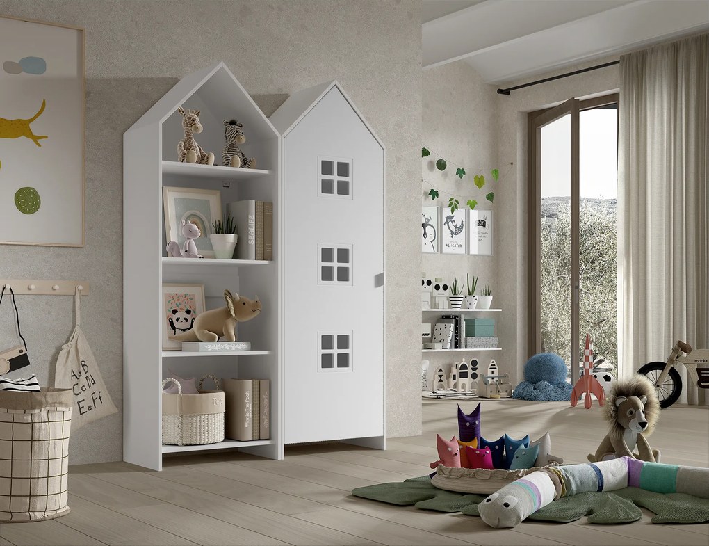 Conjunto 1 armario Guarda Roupa infantil + estante infantil coleção CASAMI Branco