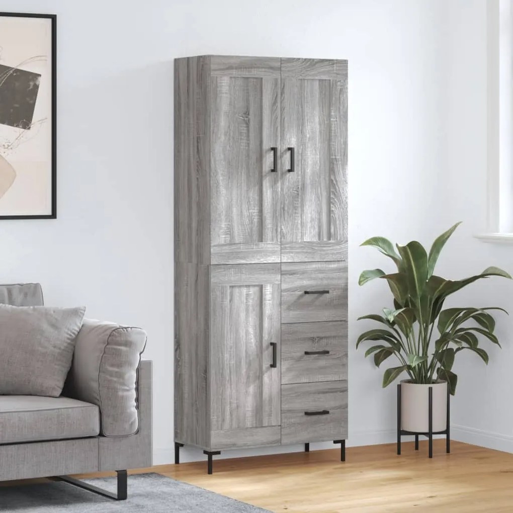vidaXL Armário alto 69,5x34x180 cm derivados de madeira sonoma cinza