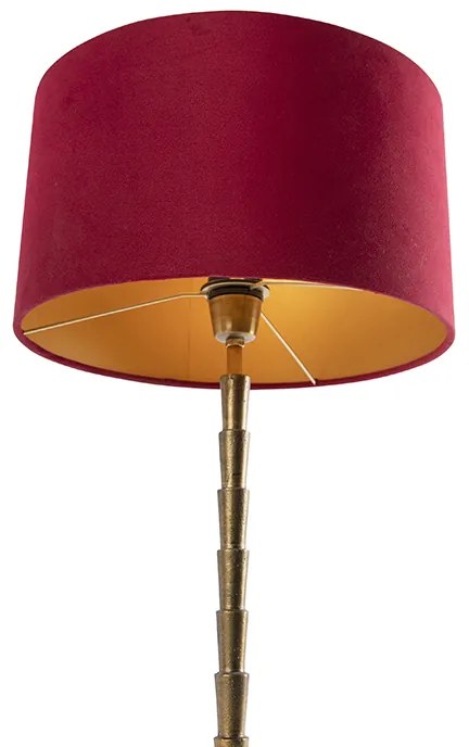Candeeiro de mesa Art Deco bronze com abajur de veludo vermelho 35 cm - Pisos Art Deco
