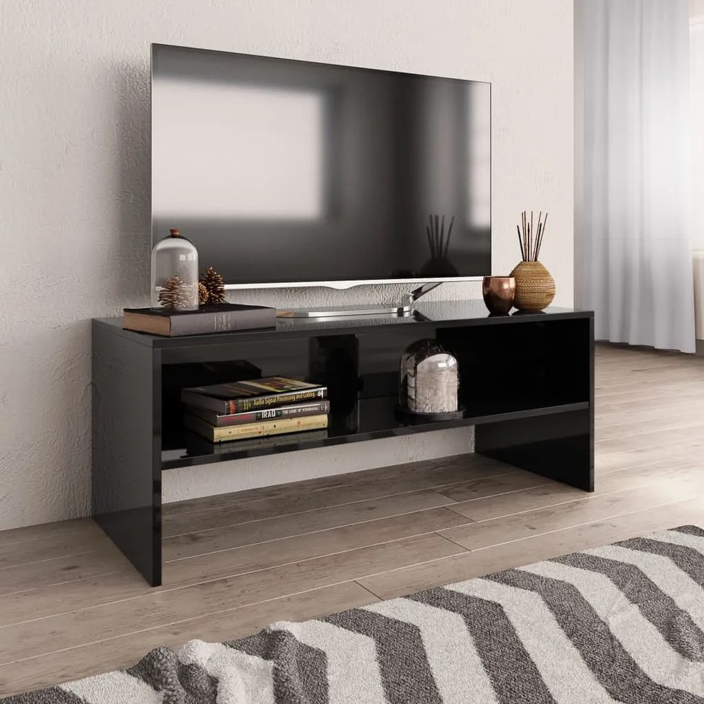 800052 vidaXL Móvel de TV 100x40x40 cm contraplacado preto brilhante