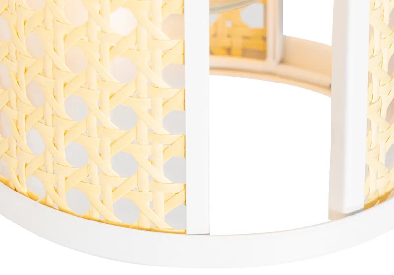 Candeeiro de suspensão oriental branco com vime 3 luzes oblongo - Akira Retro