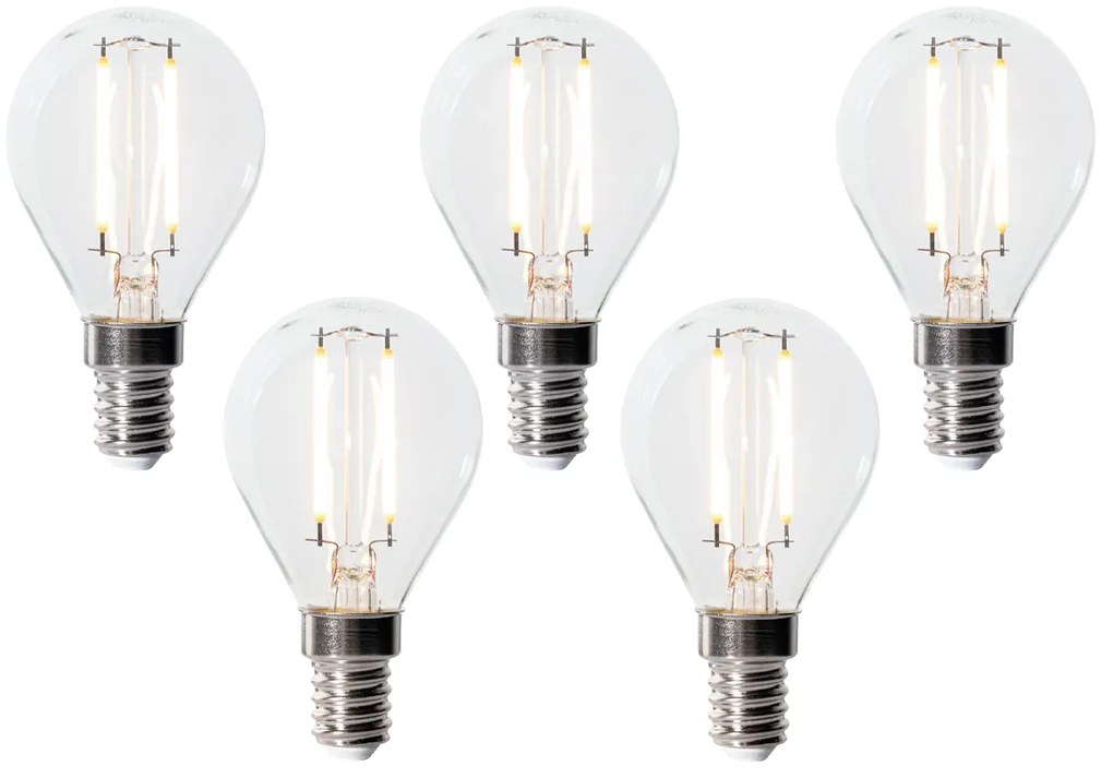 Conjunto de 5 lâmpadas LED E14 reguláveis P45 Vidro transparente 3W 250 lm 2700K