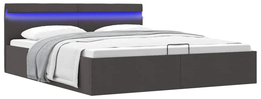 Cama hidráulica c/ arrumação LED 180x200cm tecido cinza-escuro