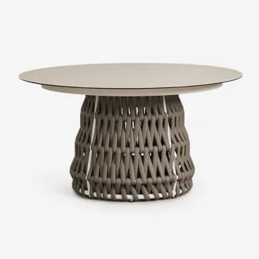 Mesa De Jantar Redonda Ø140 Cm Em Cerâmica E Corda Trançada Tevary Gardénia Branco - Sklum
